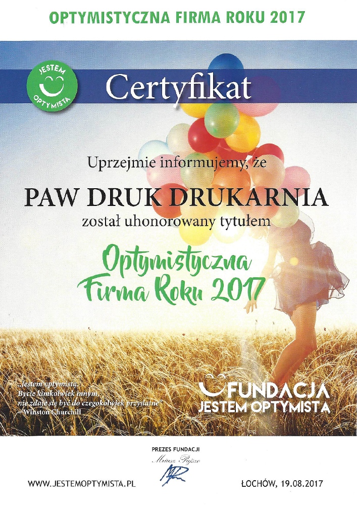 Certyfikat Drukarnia Paw Druk